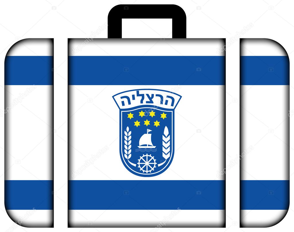 Flag of Herzliya City , Israel. Suitcase icon