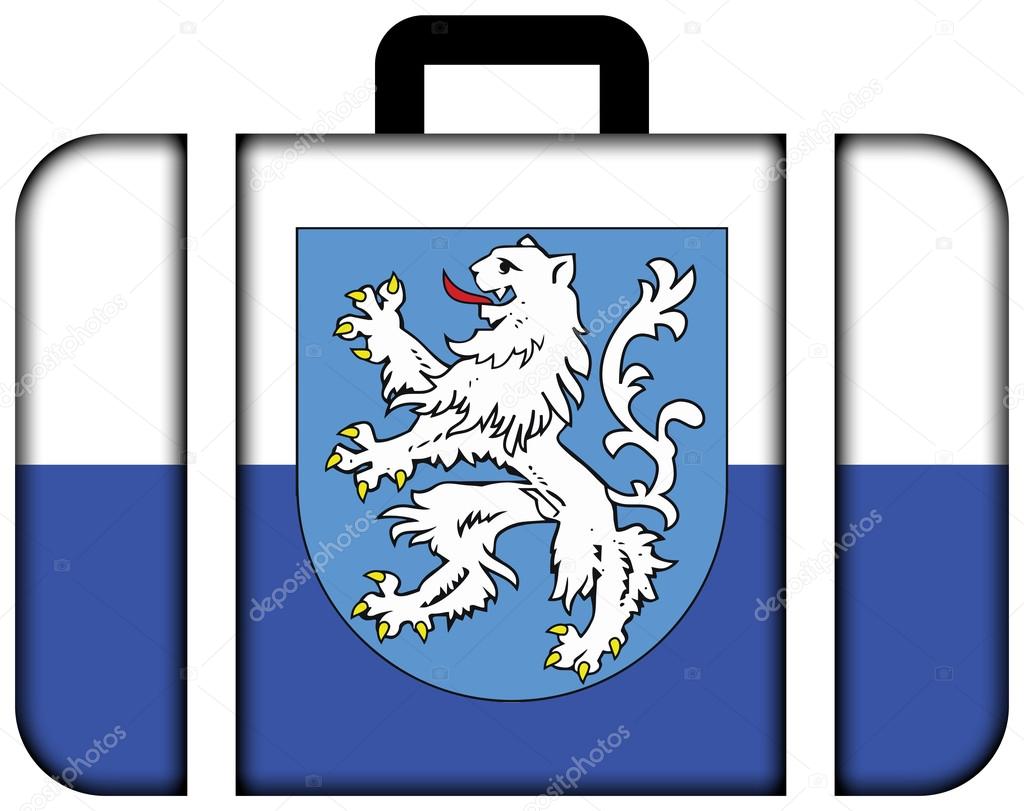 Flag of Mlada Boleslav with Coat of Arms, Czechia. Suitcase icon