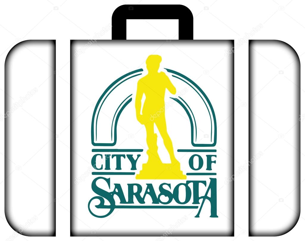 Flag of Sarasota, Florida, USA. Suitcase icon