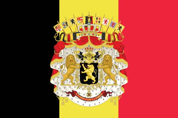 Belgiens flagga med vapen. Vektorformat — Stock vektor