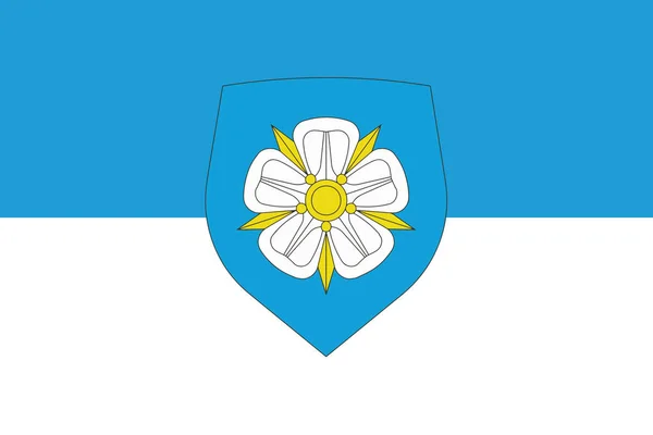 Bandera de Viljandi con Escudo de armas, Estonia. Formato vectorial — Archivo Imágenes Vectoriales