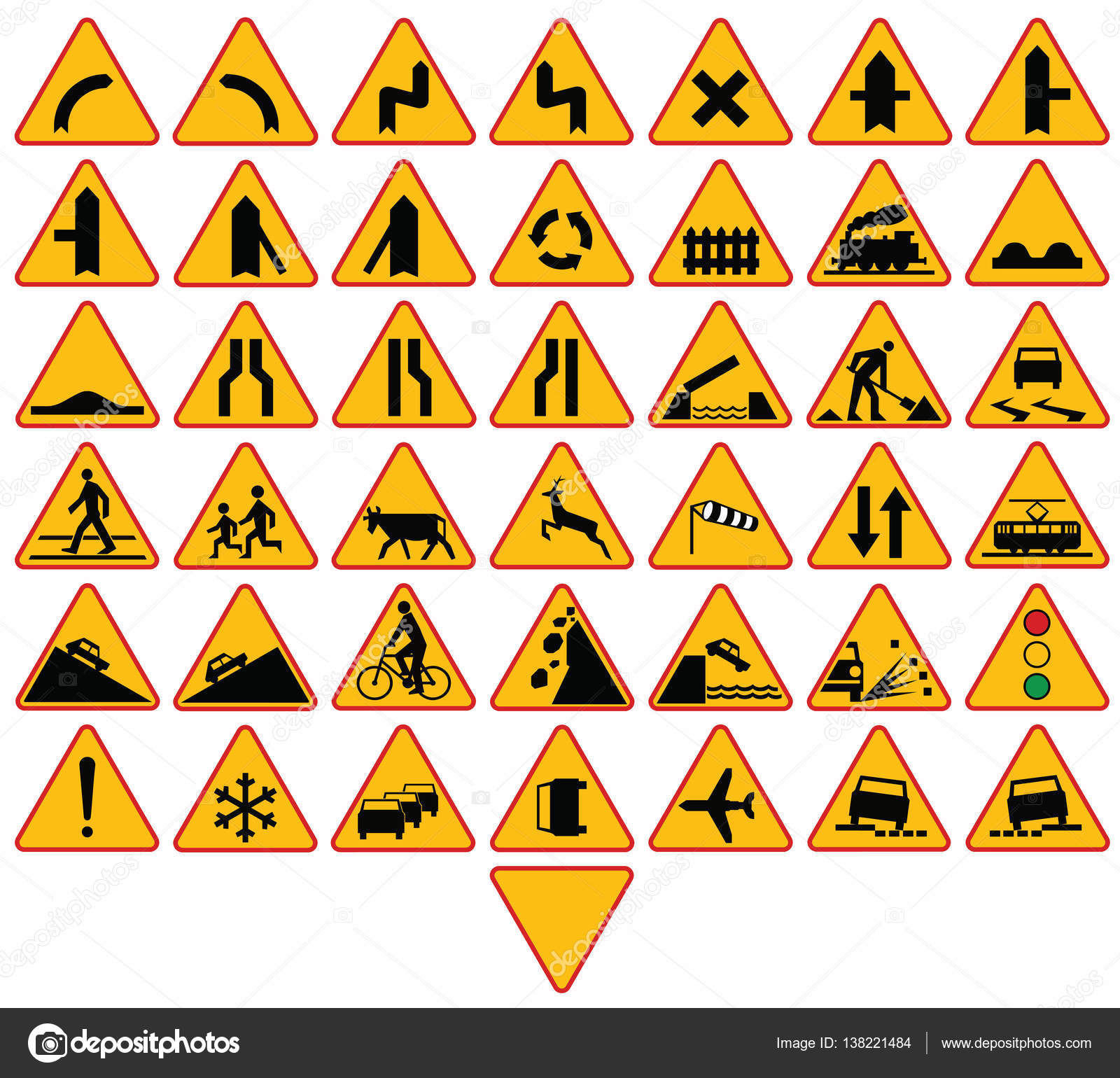 Wzory Znaków I Sygnałów Drogowych W Polsce Road signs in Poland. Warning signs. Vector Format — Stock Vector