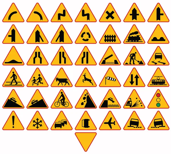 Panneaux routiers en Pologne. Signes avertisseurs. Format vectoriel — Image vectorielle