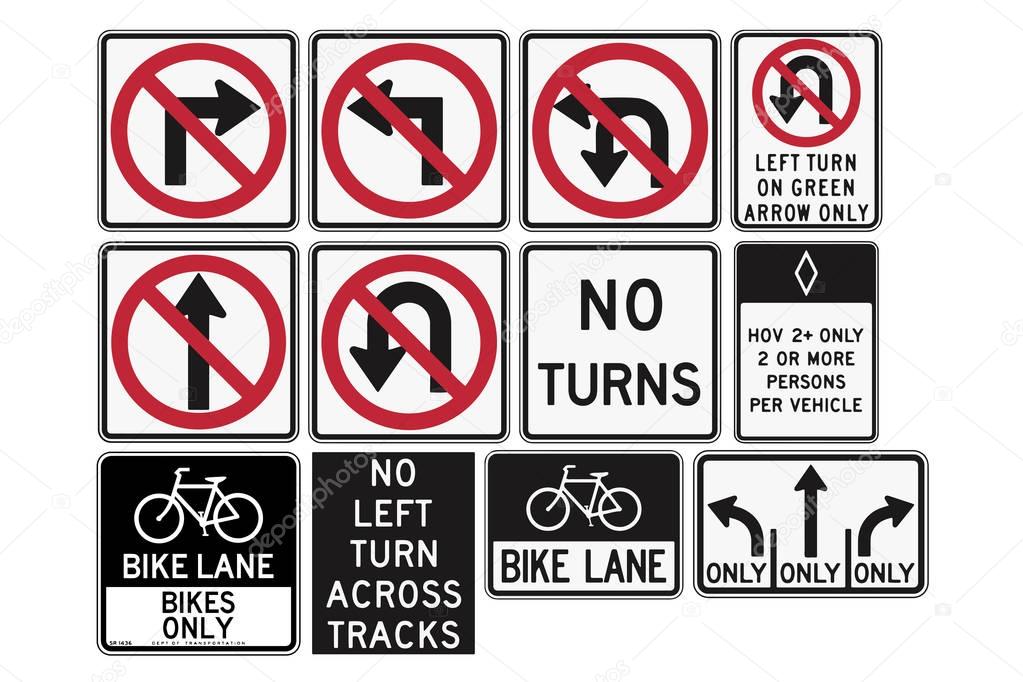 Road signs in the United States. R3 Series: Lane Usage and Turns