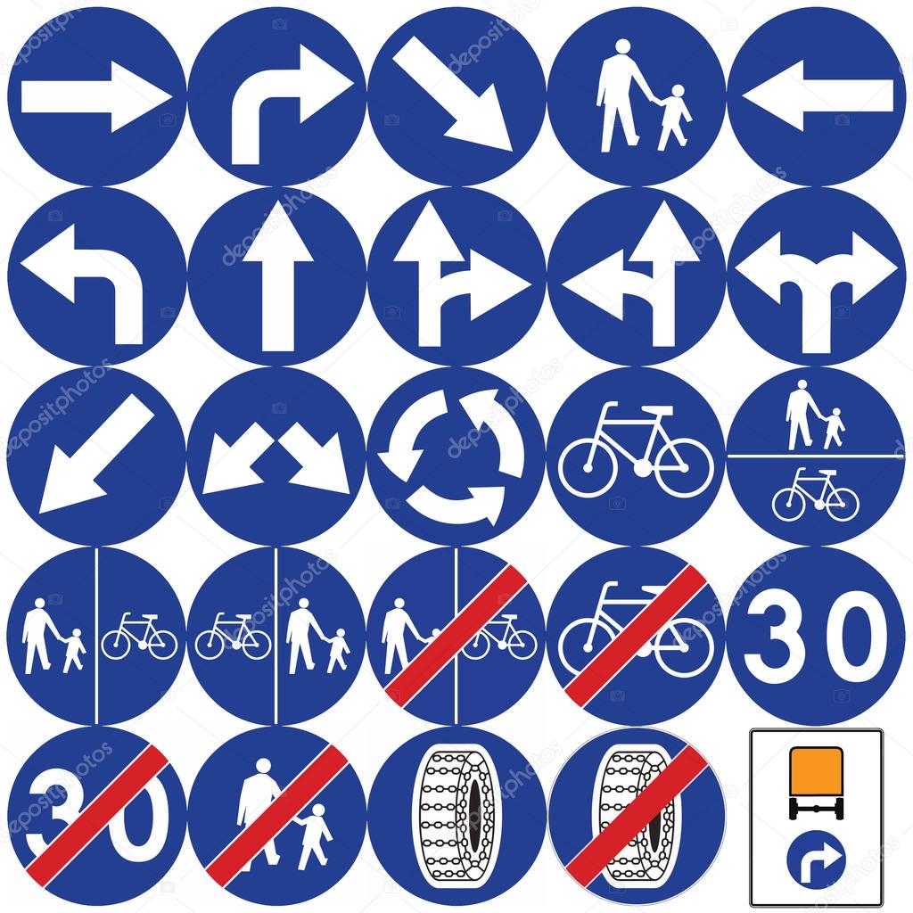 Road signs in Poland. Mandatory signs. Vector Format