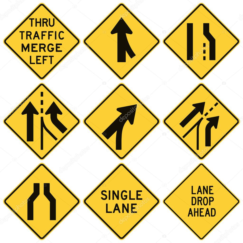Road signs in the United States. W4 Series: Lanes and Merges. Ve