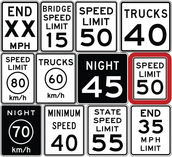 Дорожні знаки в Сполучених Штатах. Обмеження швидкості. Векторний формат — стоковий вектор