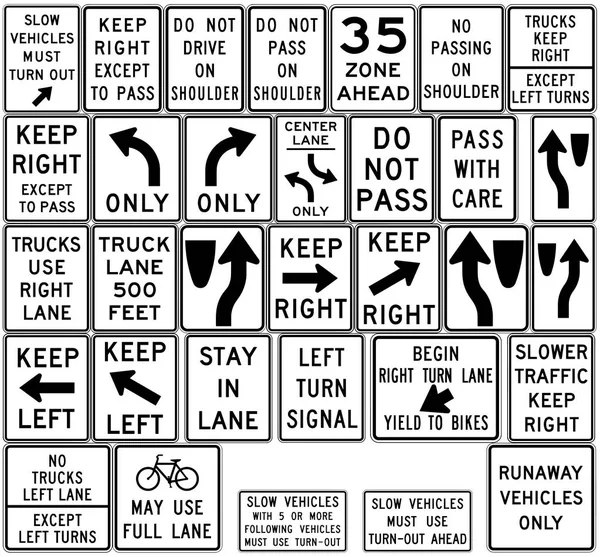 Sinais rodoviários nos Estados Unidos. Regulamentação da circulação . — Vetor de Stock