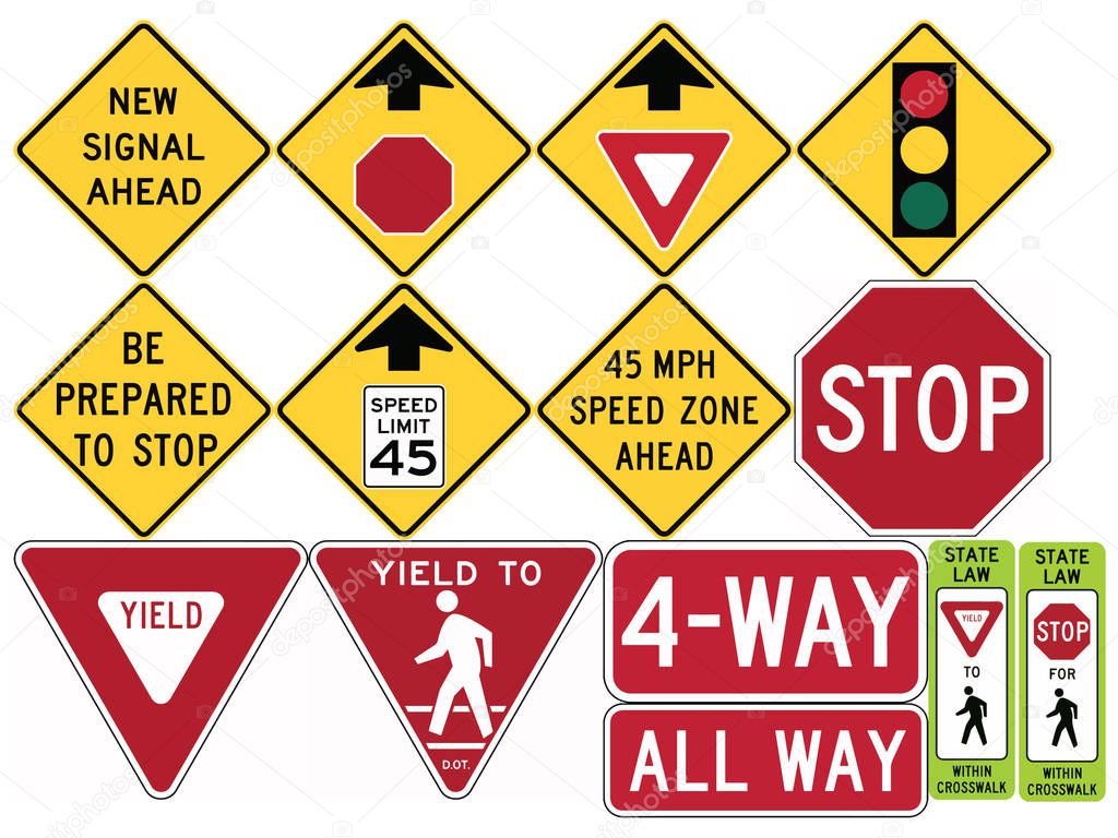 Road signs in the United States. Advance Traffic Control, Stop and Yield