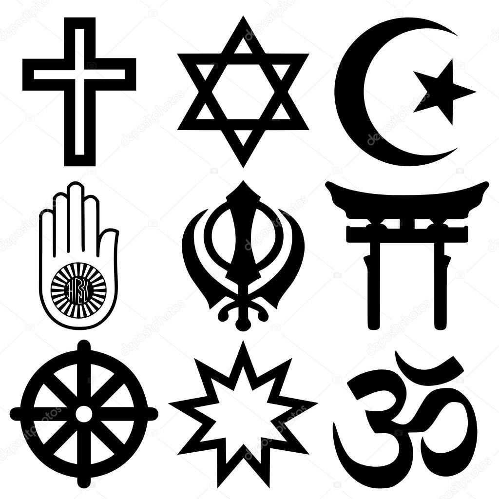 Religious symbols from the top nine organised faiths of the world