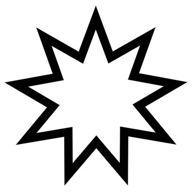 Dini işareti. Bahai inanç. Dokuz yıldız işaret etti. Vektör biçimi.