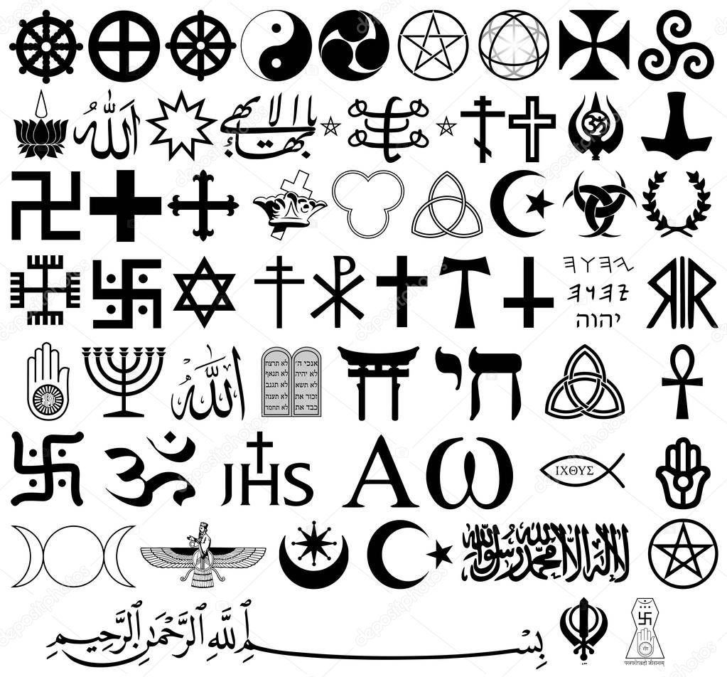 Religious symbols from the top organized faiths of the world according to Major world religions. All important signs in Vector Format.