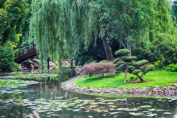 Wroclaw, Polen - 04 augusti 2017: Japansk trädgård ligger i närheten av den historiska Pergola och Centennial Hall. Det representerar en av få spår efter världsutställningen i 1913. — Stockfoto