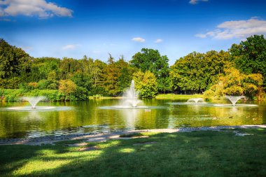 Wroclaw, Polonya - 07 Ağustos 2017: Wroclaw South Park'ta şehrin güneyinde yoktan 1877 yılında yaptırılmıştır. Hugo Richter ve Ferdinand Cohn çayırlar ve büyük bir su birikintisi bir park yaratmıştı.