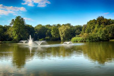 Wroclaw, Polonya - 07 Ağustos 2017: Wroclaw South Park'ta şehrin güneyinde yoktan 1877 yılında yaptırılmıştır. Hugo Richter ve Ferdinand Cohn çayırlar ve büyük bir su birikintisi bir park yaratmıştı.