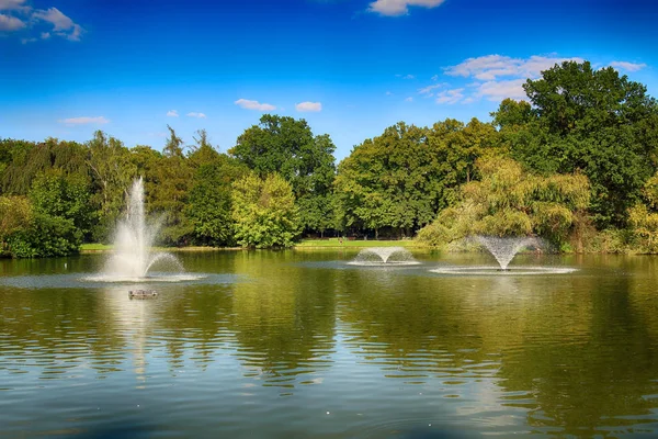 WROCLAW, POLONIA - 07 AGOSTO 2017: South Park a Breslavia è stato costruito dal nulla nel sud della città nel 1877. Hugo Richter e Ferdinand Cohn avevano creato un parco con prati e un grande stagno . — Foto Stock