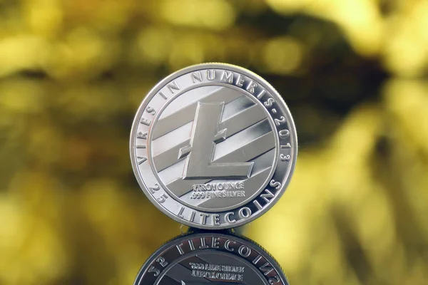 Physische Version von Litecoin, neues virtuelles Geld. Konzeptbild für weltweite Kryptowährung und digitales Zahlungssystem, die erste dezentrale digitale Währung. — Stockfoto