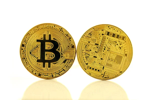 Bitcoin 'in fiziksel versiyonu, yeni sanal para. Dünya çapında kripto para birimi ve dijital ödeme sistemi için kavramsal görüntü ilk merkezi olmayan dijital para birimi olarak adlandırılır..