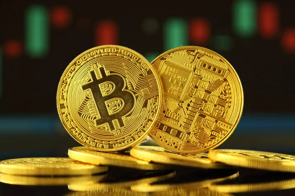 Physische Version von Bitcoin, neues virtuelles Geld. — Stockfoto