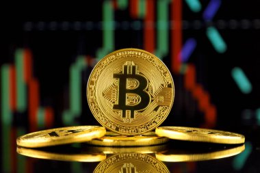 Bitcoin (sanal para) fiziksel sürümü. Cryptocurrency ve Blockchain teknoloji yatırımcılar için kavramsal görüntü.