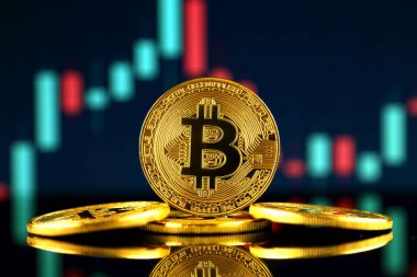 Bitcoin (sanal para) fiziksel sürümü. Cryptocurrency ve Blockchain teknoloji yatırımcılar için kavramsal görüntü.