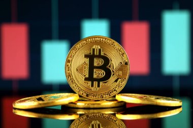 Bitcoin (sanal para) fiziksel sürümü. Cryptocurrency ve Blockchain teknoloji yatırımcılar için kavramsal görüntü.