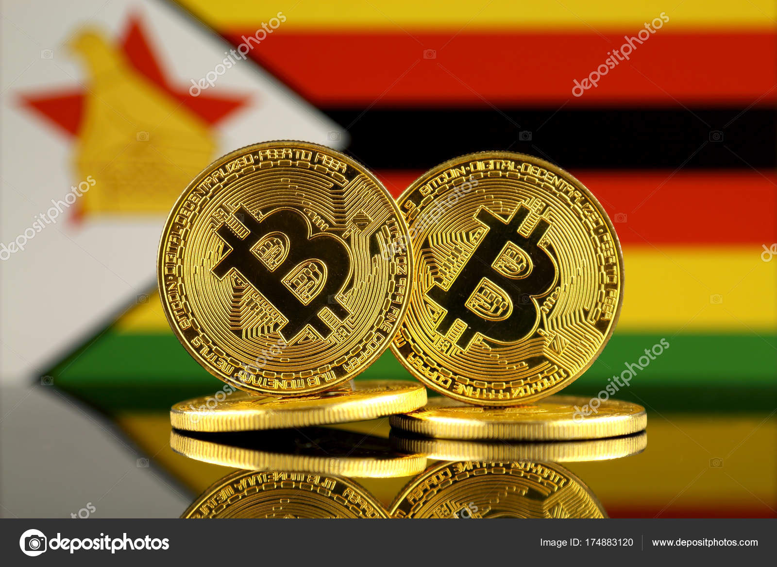 Physical Version Bitcoin Zimbabwe Flag Close Stock Editorial Photo - 