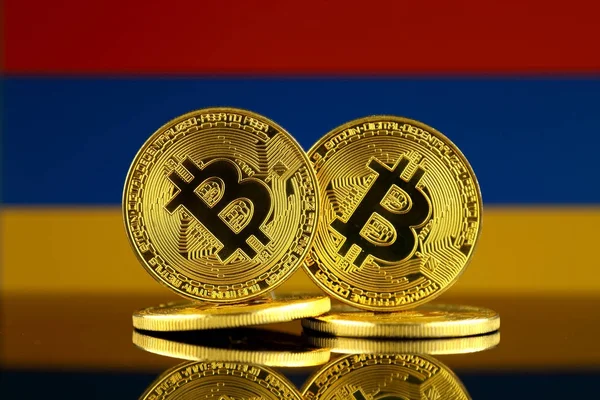 Physical Version Bitcoin Armenia Flag Close — Stock Photo, Image