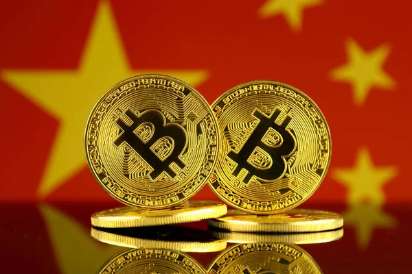 Physical Version Bitcoin China Flag Close — Stock Photo, Image