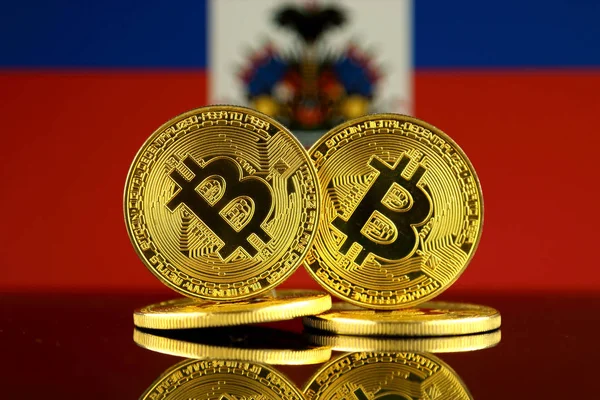 Bitcoin Haiti Zászló Fizikai Változata Közelről — Stock Fotó