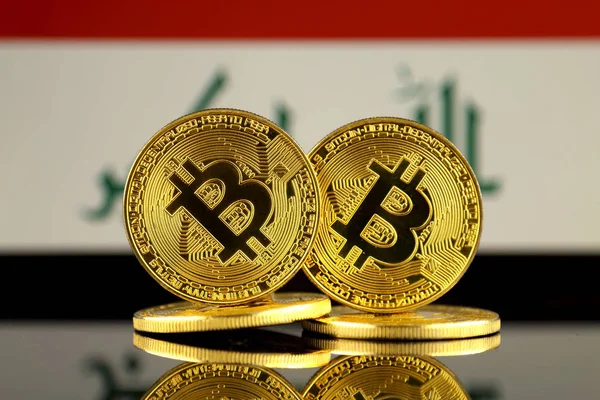 Physical Version Bitcoin Iraq Flag Close — Stock Photo, Image