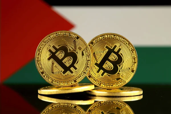 Physical Version Bitcoin Palestine Flag Close — Stock Photo, Image