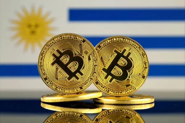 Versión Física Bitcoin Uruguay Flag Cerca — Foto de Stock