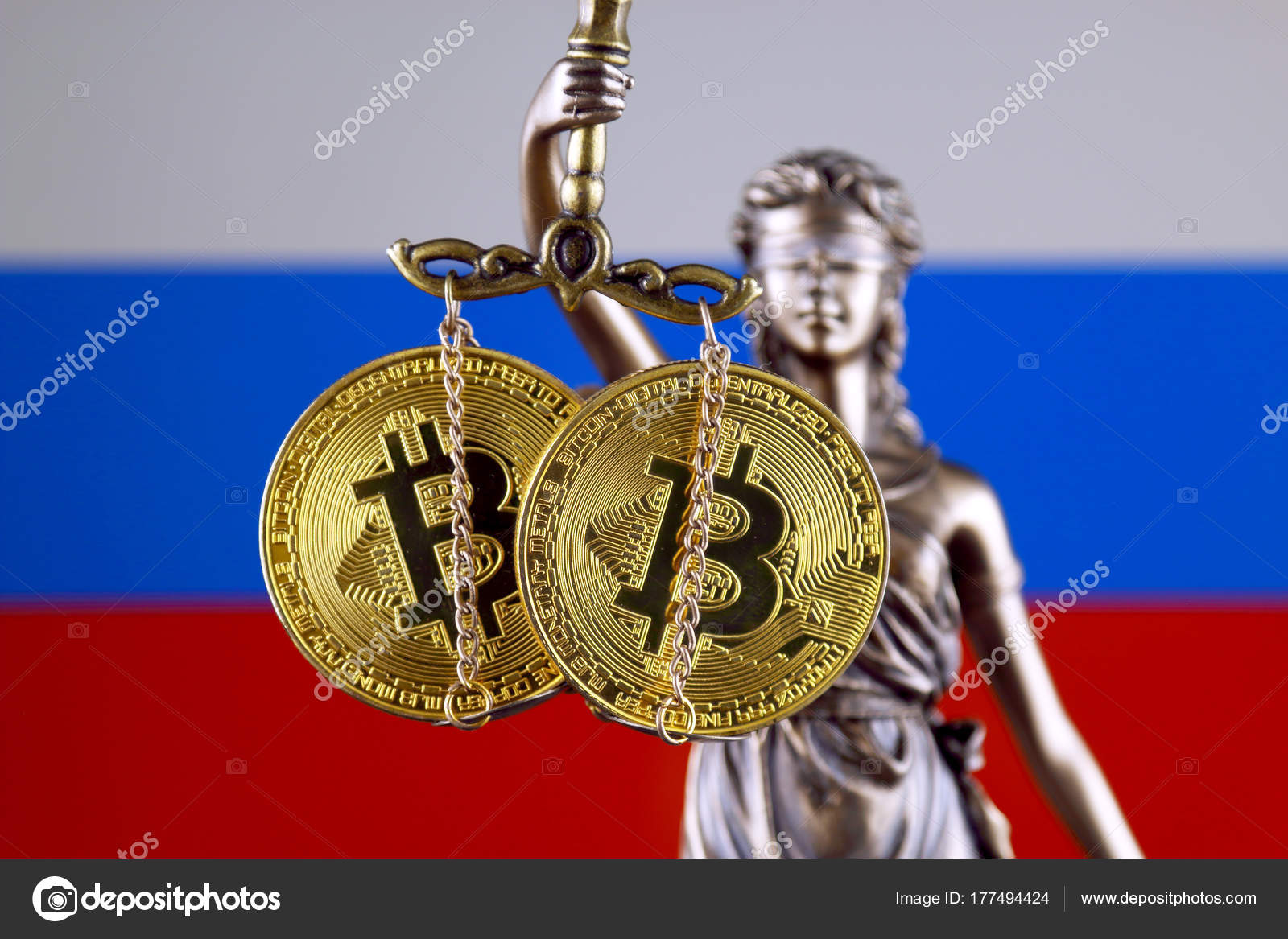 Bitcoin와 러시아 국기의 버전의 Cryptocurrencies 보호의 — 스톡 에디토리얼 사진 © PromesaStudio  #177494424
