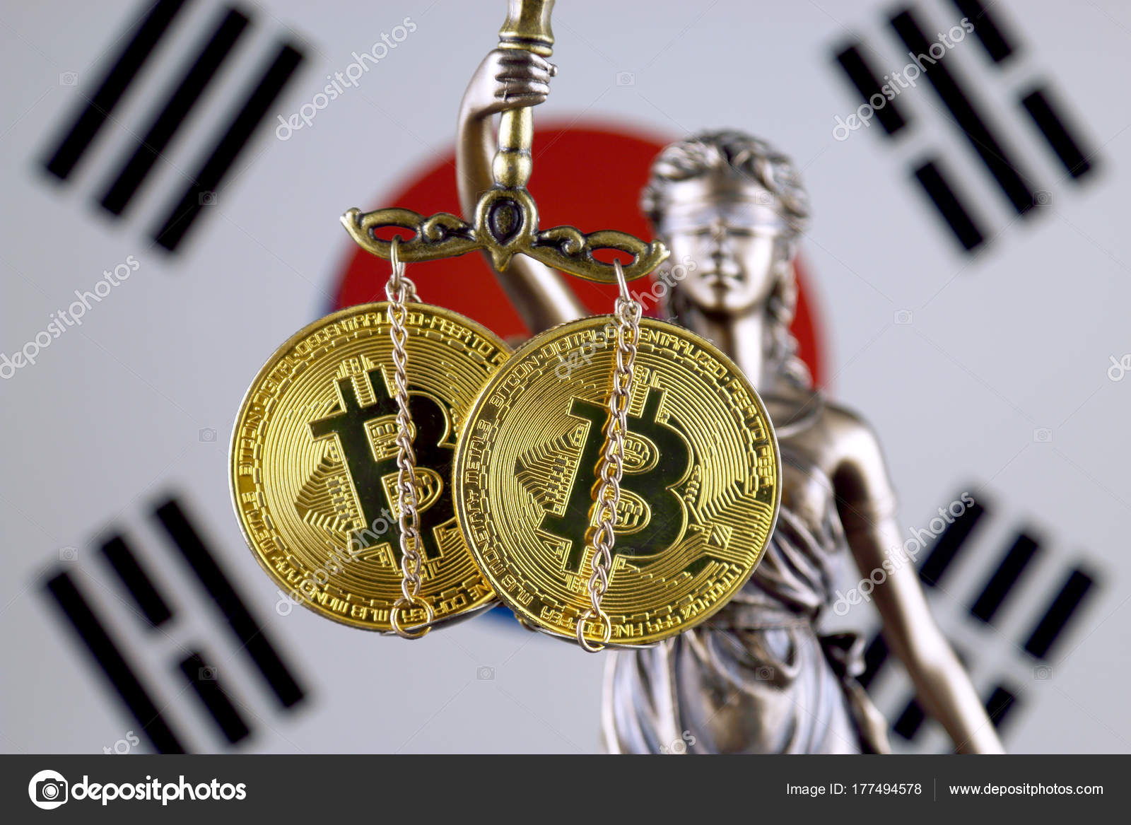 Symbol Law Justice Physical Version Bitcoin South Korea Flag - 