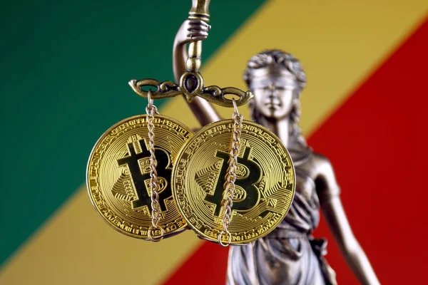 Symbol Law Justice Physical Version Bitcoin Congo Republic Flag Prohibition — Stock Photo, Image