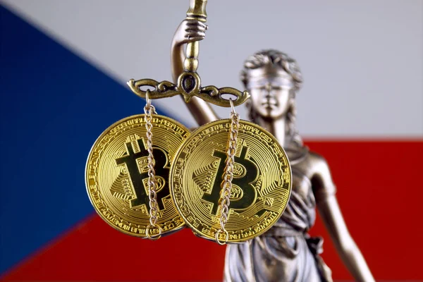 Szimbólum Jog Igazságosság Fizikai Változata Bitcoin Cseh Köztársaság Lobogója Tilalma — Stock Fotó
