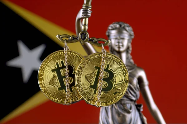 Symbol Law Justice Physical Version Bitcoin East Timor Flag Prohibition — Stock Photo, Image