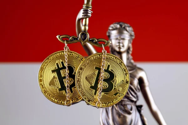 Symbol Law Justice Physical Version Bitcoin Monaco Flag Prohibition Cryptocurrencies — Stock Photo, Image