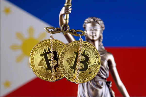 Symbol Law Justice Physical Version Bitcoin Philippines Flag Prohibition Cryptocurrencies — Stock Photo, Image