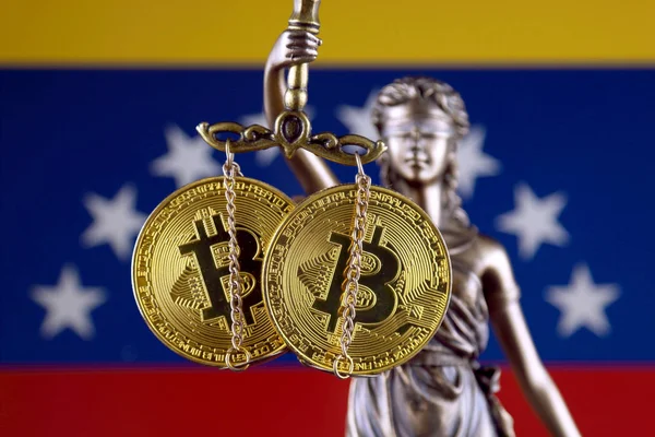 Symbol För Lag Och Rättvisa Fysisk Version Bitcoin Och Venezuela — Stockfoto