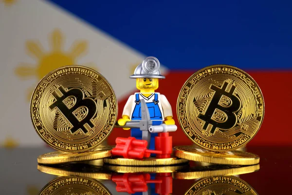 Physische Version Von Bitcoin Bergmann Und Philippinische Flagge Konzeptionelles Image — Stockfoto