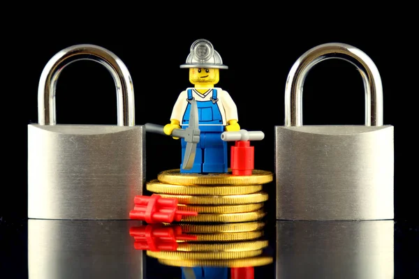 Wroclaw Poland February 2018 Physical Version Bitcoin Miner Lego Figure — Stock Photo, Image