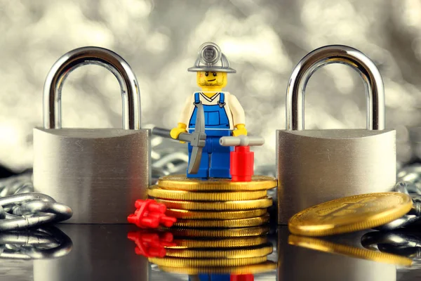 Wroclaw Poland February 2018 Physical Version Bitcoin Miner Lego Figure — Stock Photo, Image