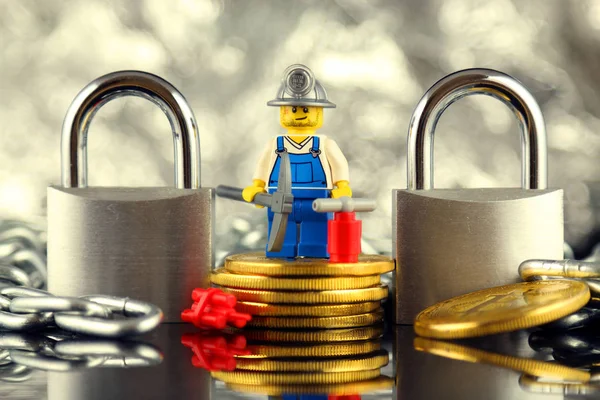 Wroclaw Poland February 2018 Physical Version Bitcoin Miner Lego Figure — Stock Photo, Image