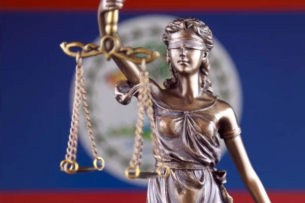 Symbole Droit Justice Avec Drapeau Belize Gros Plan — Photo