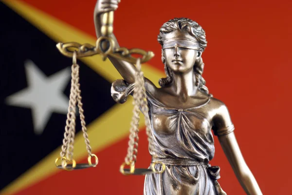 Symbool Van Recht Rechtvaardigheid Met Oost Timor Vlag Close — Stockfoto