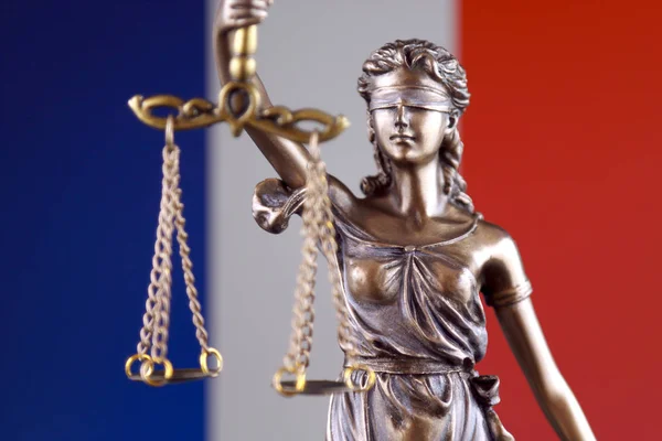 Symbool Van Recht Rechtvaardigheid Met Frankrijk Vlag Close — Stockfoto