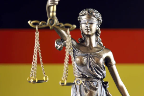 Symbol Práva Spravedlnosti Vlajkou Německa Detailní Záběr — Stock fotografie