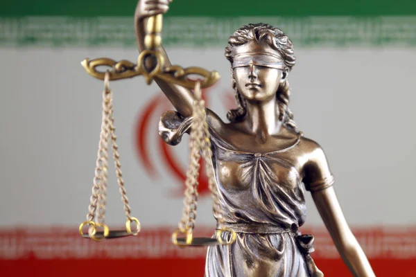 Symbool Van Recht Rechtvaardigheid Met Iran Vlag Close — Stockfoto